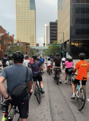 Participants in Critical Mass gather downtown 