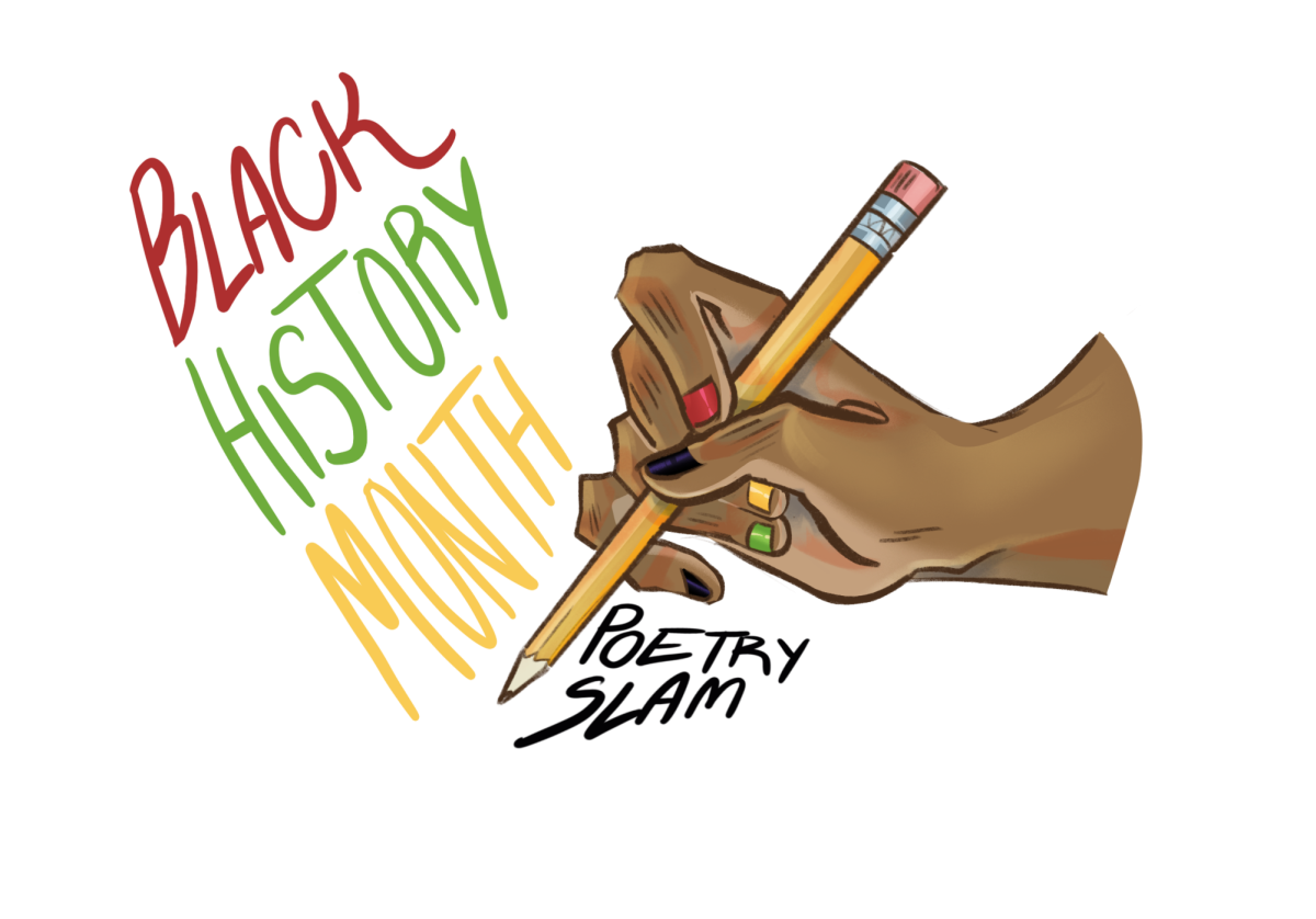 [Illustration] A Hand writing "BLACK HISTORY MONTH" with a pencil.
