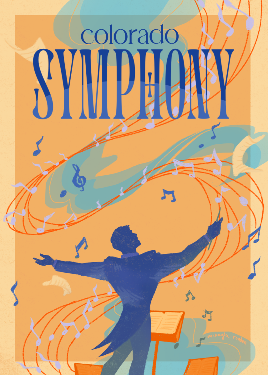 [Illustration] Conductor with swirls of music notes encompassing their body.