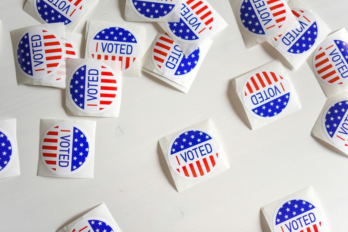 [PHOTO] "I VOTED" stickers on a table