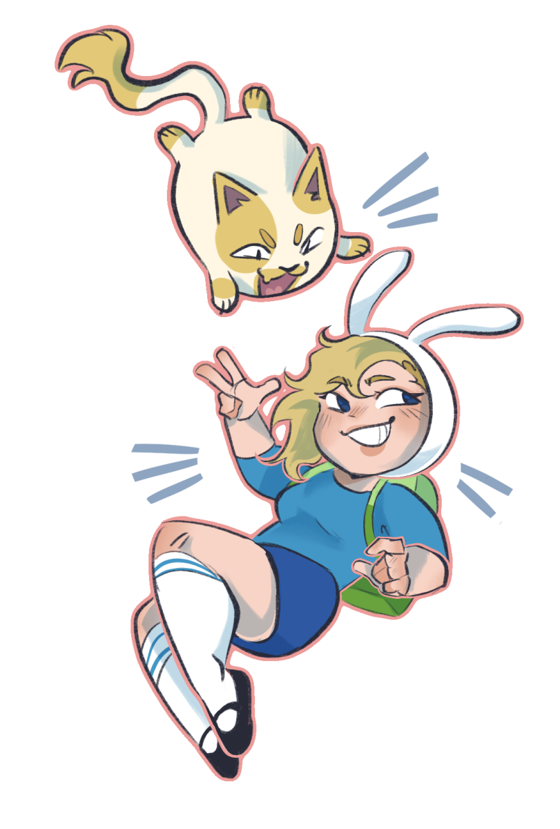[Illustration] Fionna and Cake jumping in air.