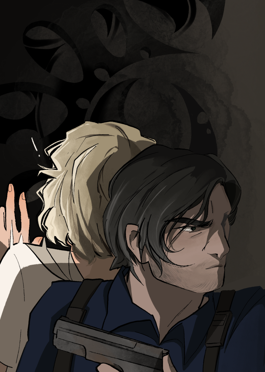 [Illustration] Leon S Kennedy and Grace Ashcroft from Resident Evil 9 standing back to back.